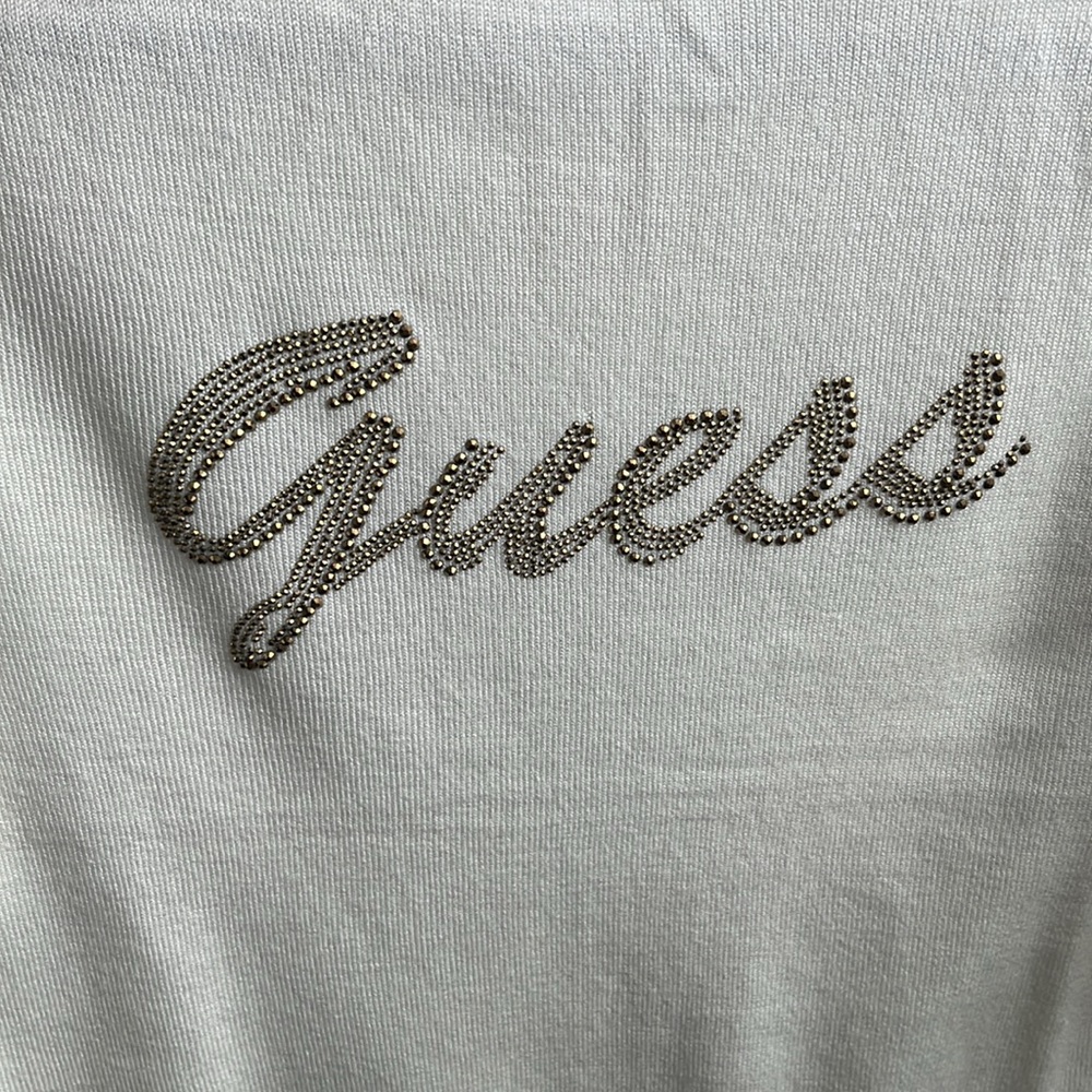 NWT, Jr. M, Guess, Puff Long Sleeve, Mock Turtleneck, Rhinestone Branded Sweater - Picture 3 of 4
